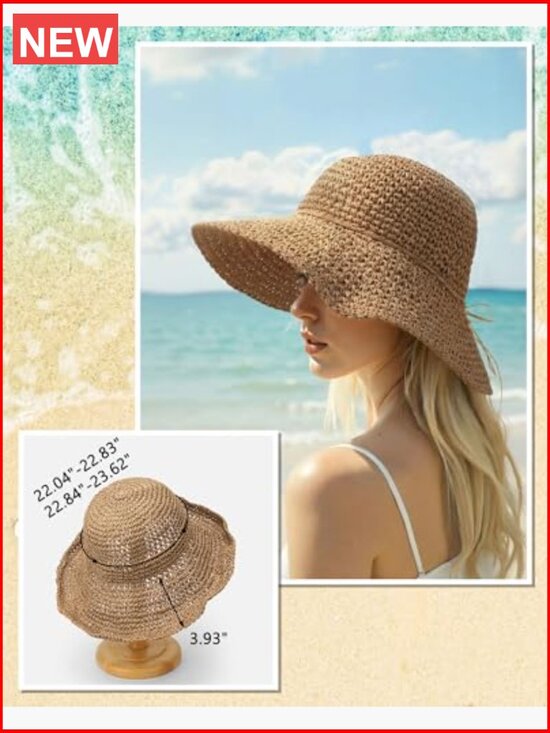 Handmade Straw Floppy Bucket Sun Hat for Women, Wide Brim, Packable main image 4